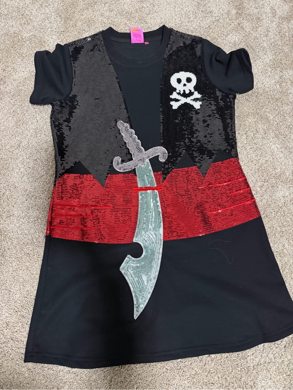 Queen of Sparkles Black and Red Pirate Sequin Costume Dress.